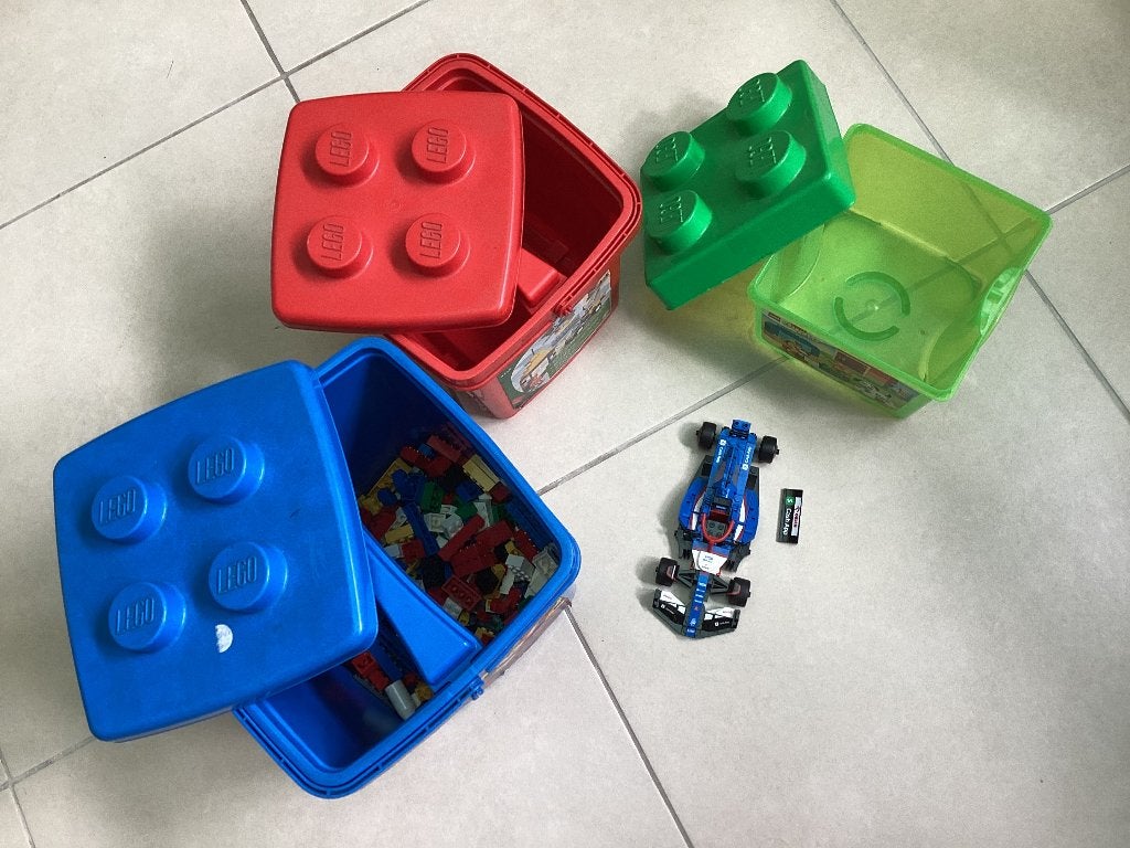 3 kleine lege lego trommeltjes/ dozen + losse blokjes, Ophalen of Verzenden, Gebruikt, Lego
