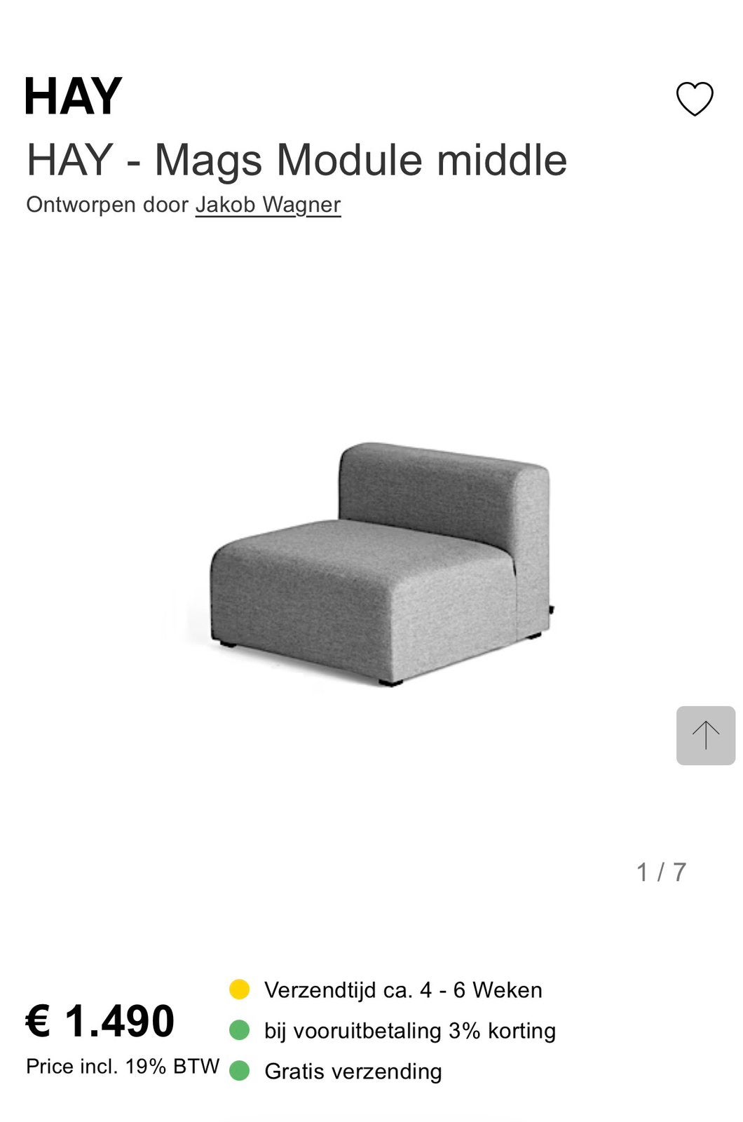 Hay Mags wide single seater Kvadrat Hallingdal 116 grijs, Huis en Inrichting, Zetels | Zetels, Zo goed als nieuw, Stof, Ophalen