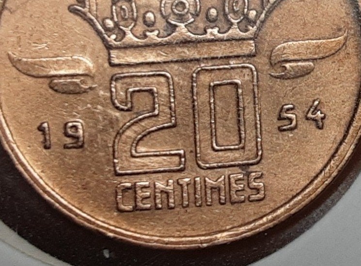 Belgique - 20 cents — 1954 NL. (Réf 070)., Timbres & Monnaies, Enlèvement ou Envoi, Métal, Monnaie en vrac