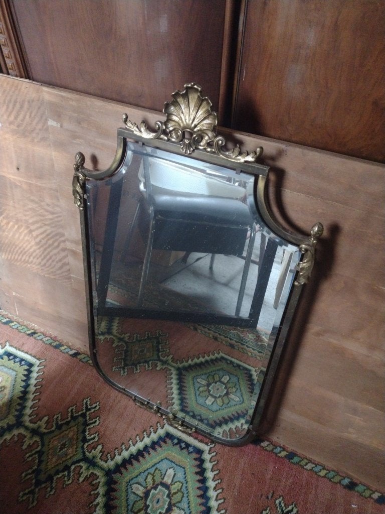 vintage messing wandspiegel schelpvormige kuif, Huis en Inrichting, Ophalen
