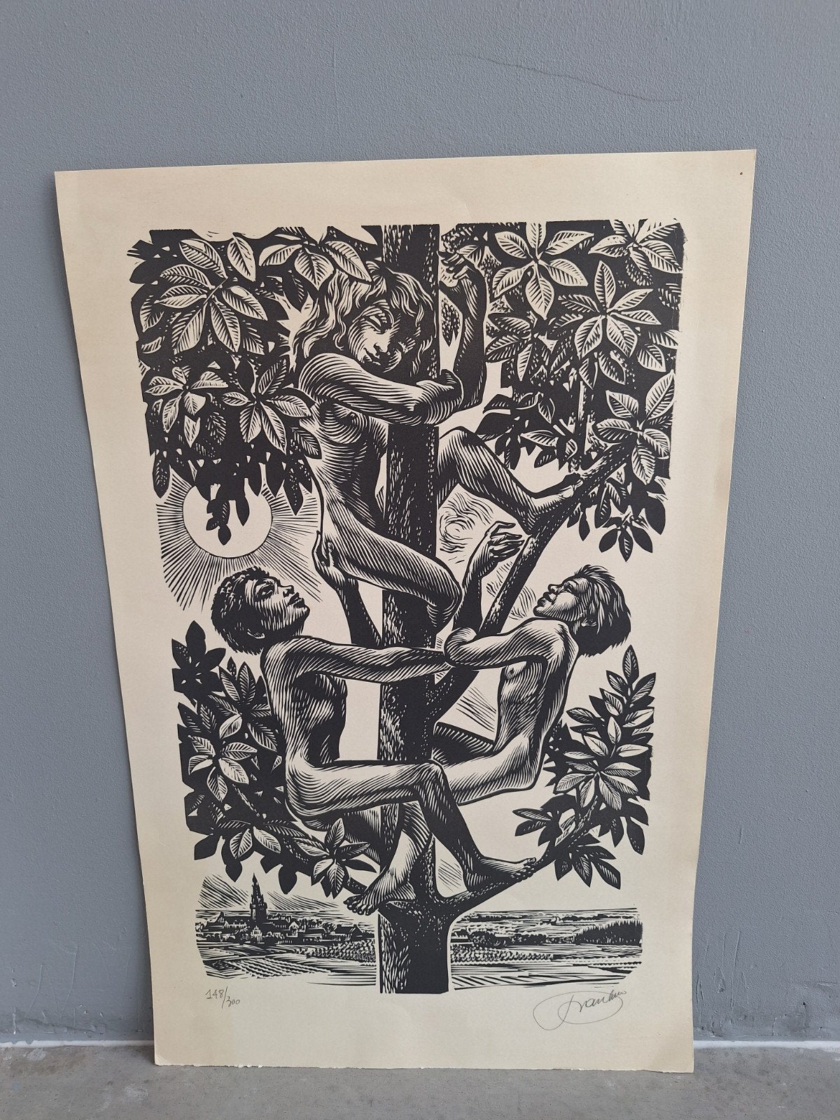 Houtsnede - Frank-Ivo Van Damme, Antiek en Kunst, Gesigneerd, Ophalen, Houtsnede