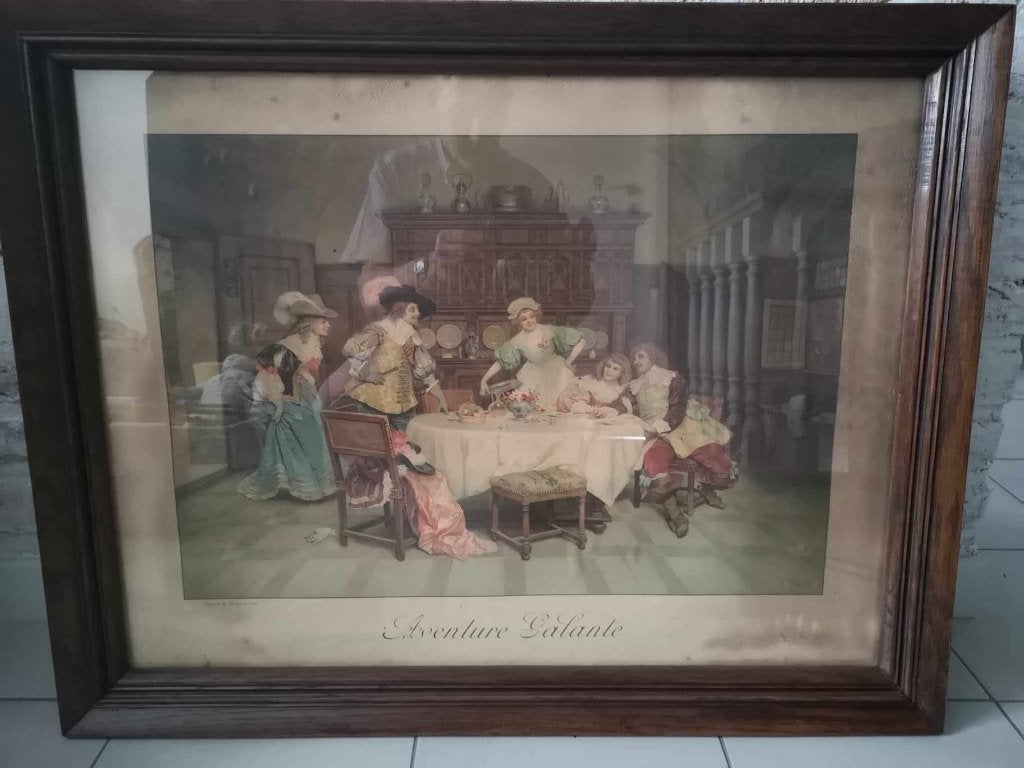 Zeer mooie oude Litho “Aventure Galante”1911., Antiek en Kunst, Ophalen of Verzenden