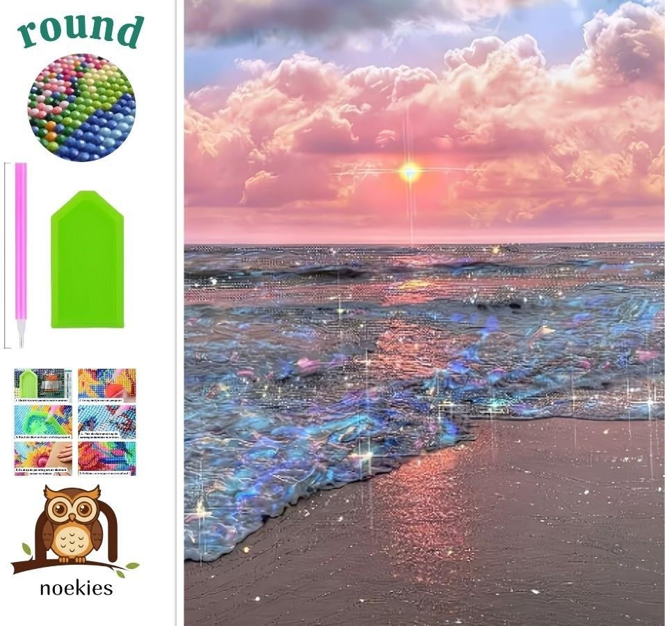 nr 270 Diamond Painting strand roze lucht 40x30cm, Roze, Zee en Strand, Verzenden, Nieuw