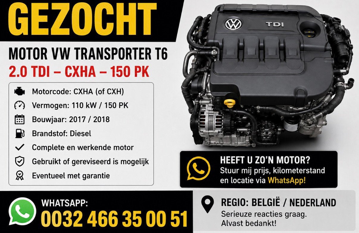 GEZOCHT: MOTOR VW TRANSPORTER T6, Hobby & Loisirs créatifs, Enlèvement ou Envoi