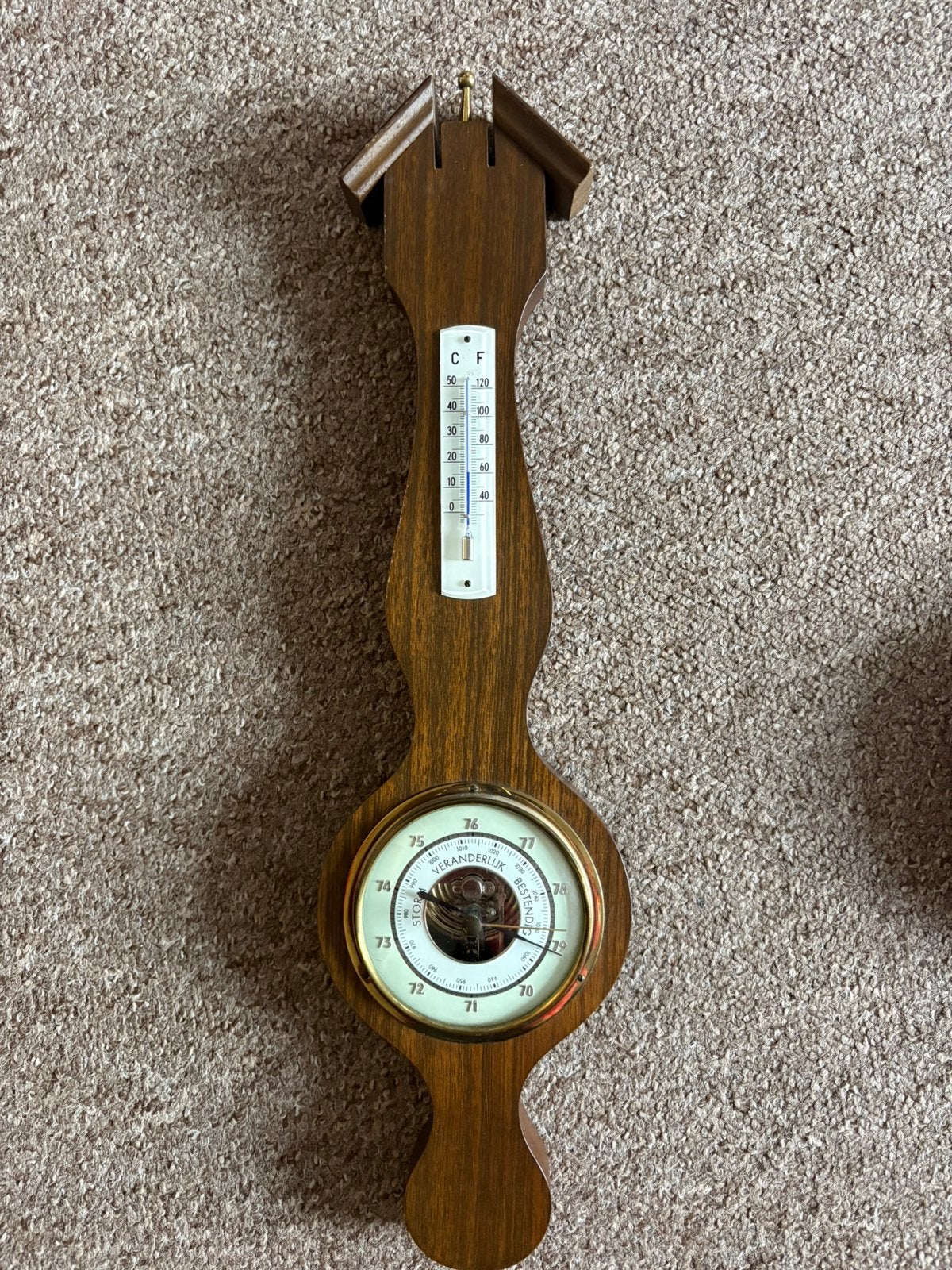 Klassiek houten Barometer en thermometer, TV, Hi-fi & Vidéo, Stations météorologiques & Baromètres, Enlèvement, Comme neuf, Baromètre