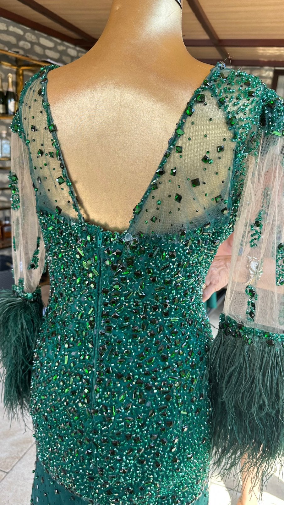 Belle robe de soirée vert foncé, Enlèvement, Comme neuf, Vert