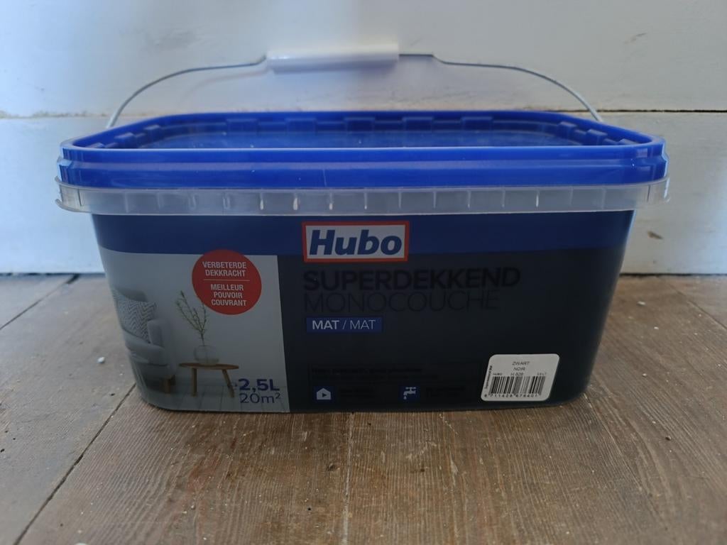 Verf zwart mat 2,5L Hubo, Doe-het-zelf en Bouw, Ophalen, Zwart, Verf