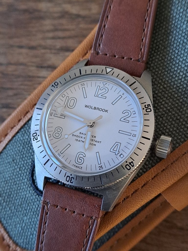 Wolbrook skindiver, Montre-bracelet, Enlèvement ou Envoi, Cuir, Acier