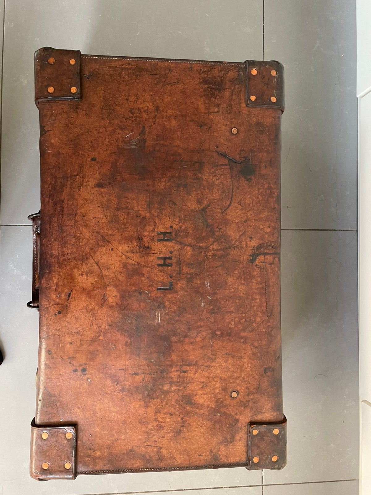 Vintage koffer Leer, Antiek en Kunst, Ophalen