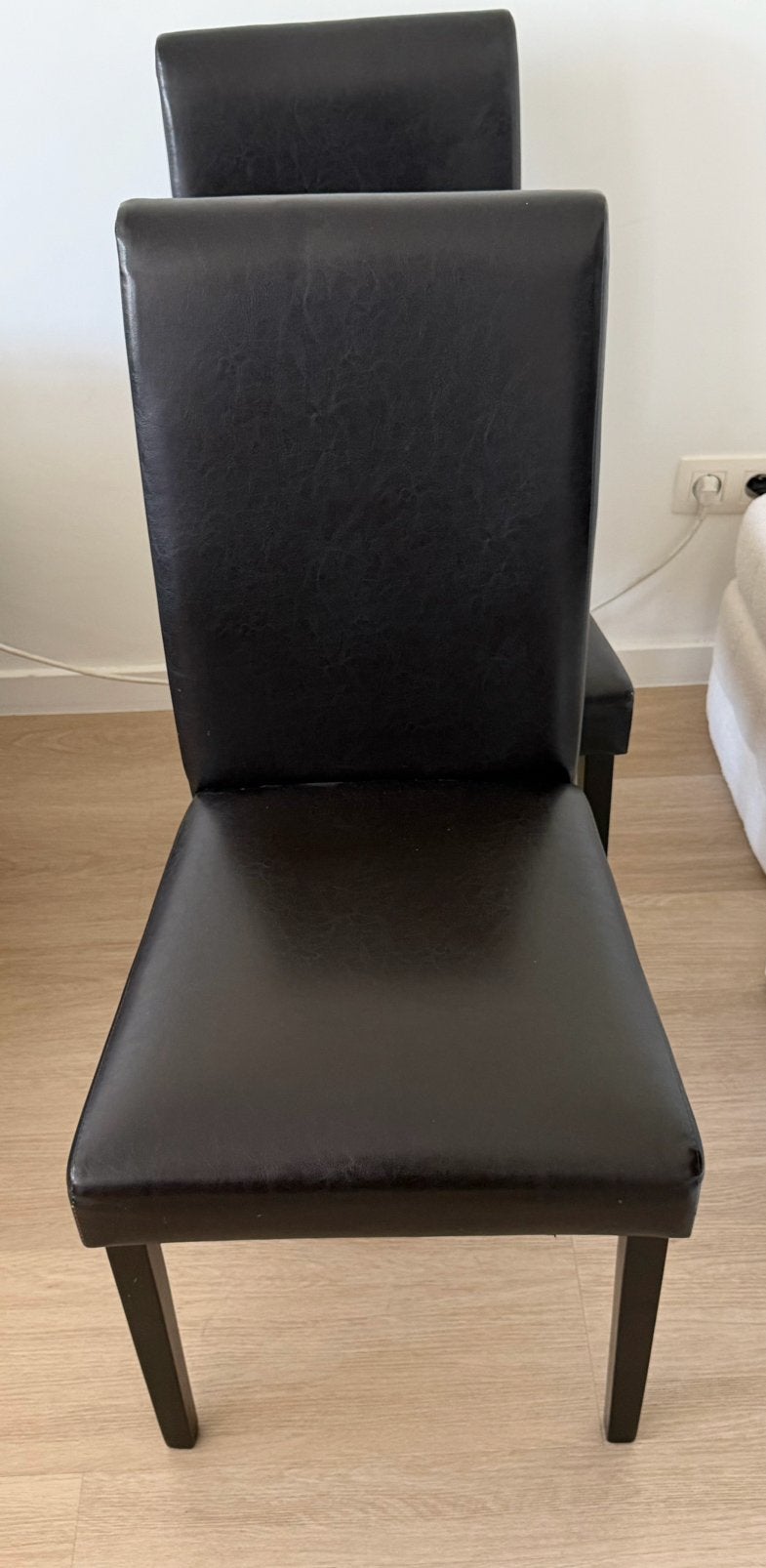 6 Stoelen, leer, zwart. 4 poten., Huis en Inrichting, Stoelen, Ophalen, Zwart, Leer