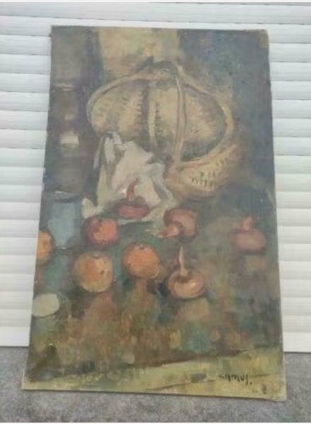 huile sur toile nature morte signe gustave camus, Ophalen of Verzenden, Stilleven, Doek