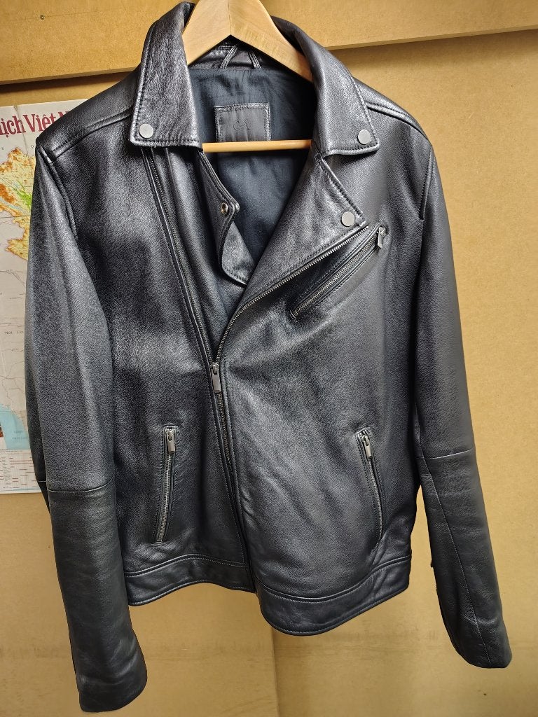 Leren jas (maat M/L), Ophalen, Gedragen, Maat 48/50 (M), Zwart
