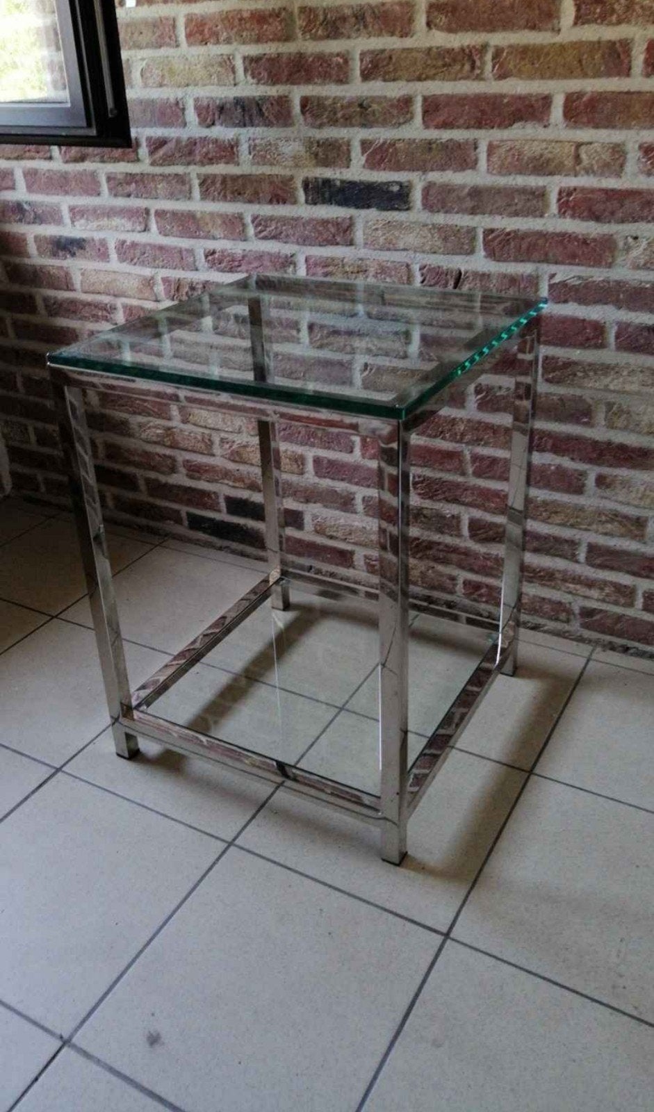 chromen bijzettafel met glas, Maison & Meubles, Tables | Tables d'appoint, Enlèvement, Verre