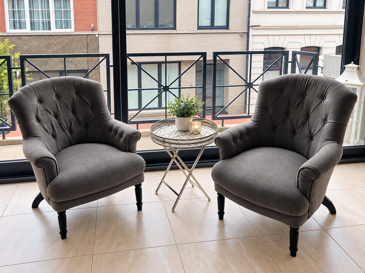 Set van 2 stijlvolle grijze  fauteuils – zeer mooie staat, Enlèvement, Comme neuf, Tissus