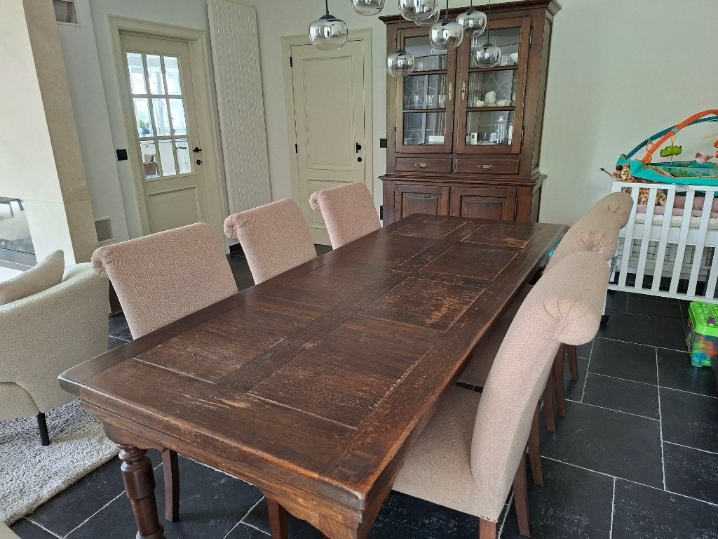 eetkamertafel met stoelen, Maison & Meubles, Salles à manger complètes, Enlèvement, Utilisé, Vintage, 4 à 6 chaises