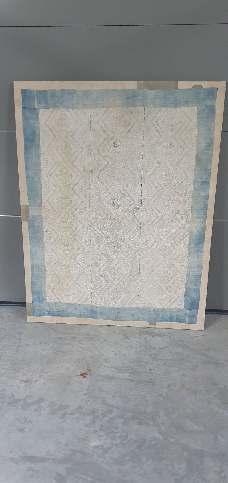 Wanddoek Miao op kader, Wanddecoratie, Textiel, Blauw, China