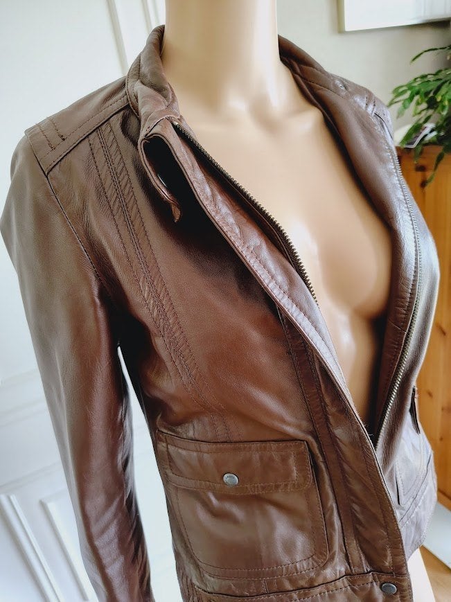 Lederen jacket van laura clement, Vêtements | Femmes, Comme neuf, Brun, Taille 34 (XS) ou plus petite, Laura clement