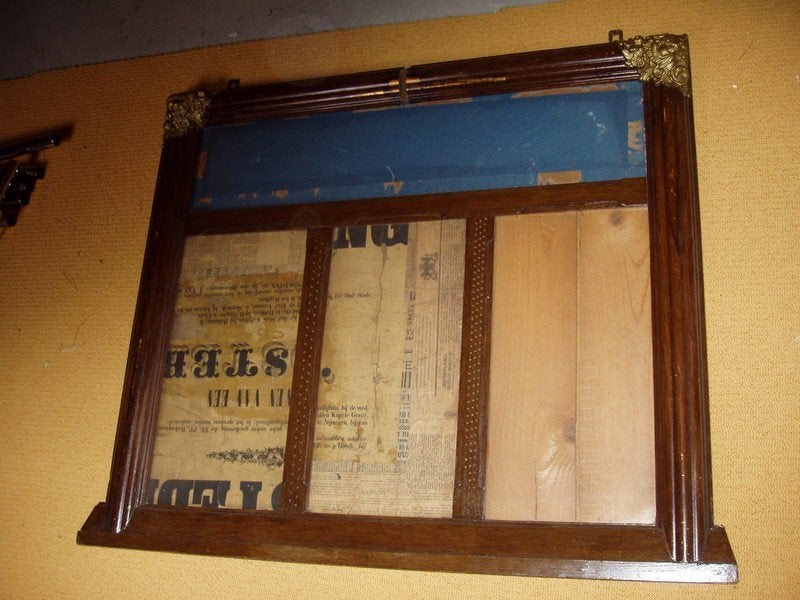 Drieluik houtkleur met glas, Antiek en Kunst, Ophalen, Rechthoekig