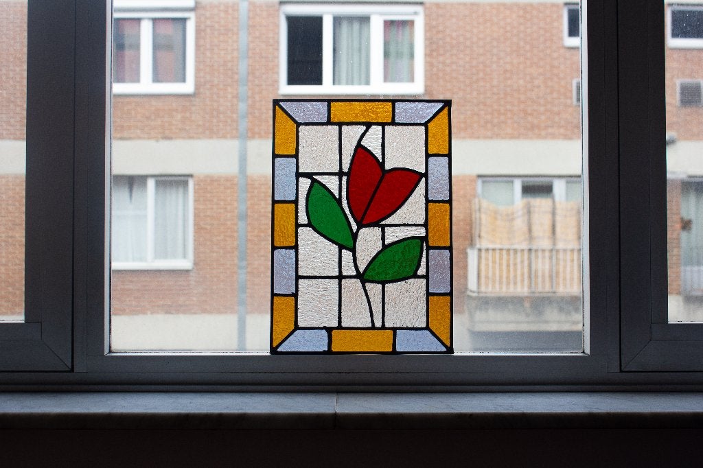 Vitrail artisanal fait main – Fleur colorée, Verre, Objet, 36 cm, Fait main