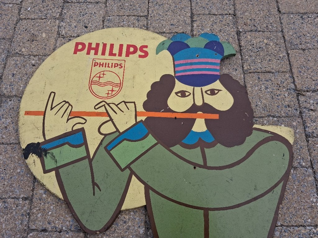 grande assiette ancienne en bois PHILIPS... années 1960.., Enlèvement ou Envoi, Utilisé, Panneau publicitaire