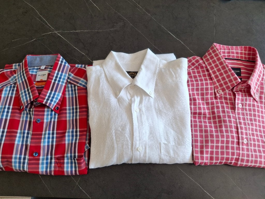 Set van 3 designeroverhemden met korte mouwen L, Kleding | Heren, Ophalen of Verzenden, Zo goed als nieuw, DIVERSES MARQUES, Halswijdte 41/42 (L)