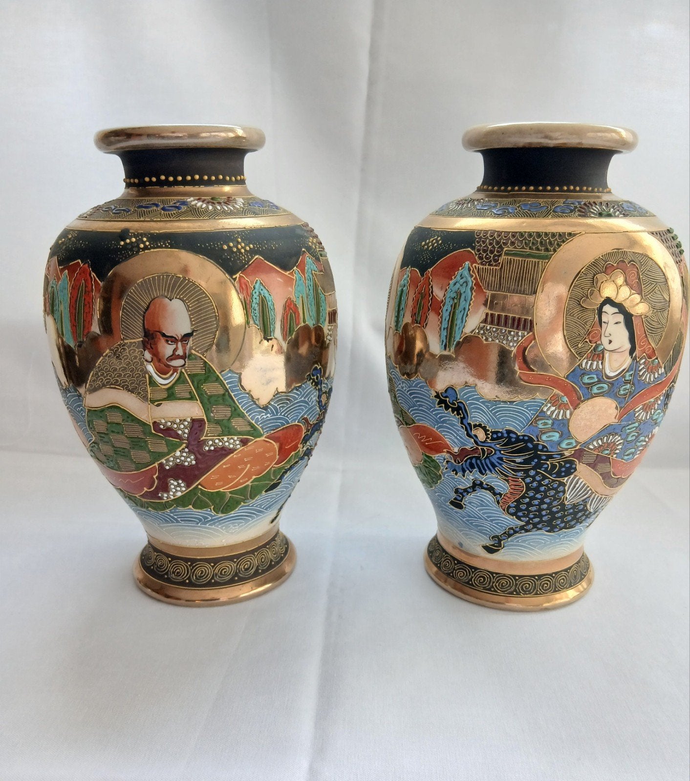 Set vazen, Japans, Satsuma 25 cm hoog, Antiek en Kunst, Antiek | Vazen, Ophalen of Verzenden
