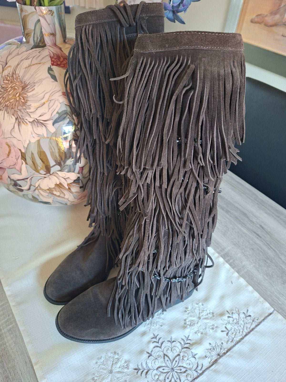 Bottes en cuir Daim, Comme neuf, Brun, Enlèvement, Bottes hautes