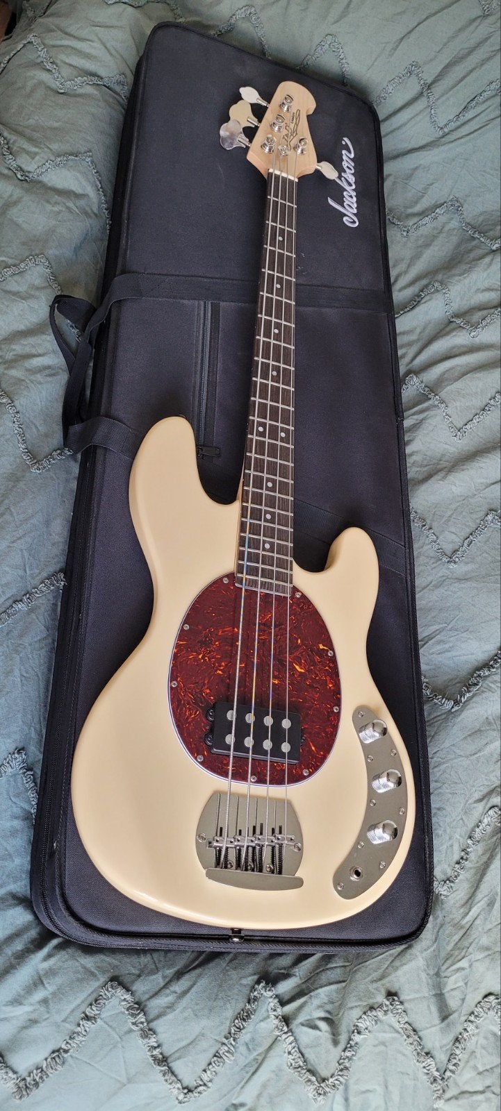 Basse 4 cordes J&D vintage white, Enlèvement, Comme neuf, Électrique