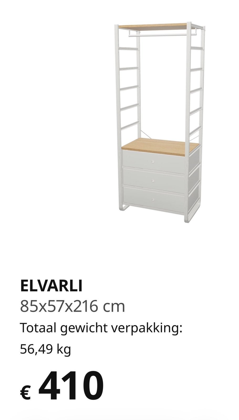 Elvarli kledingkastcombinatie, Enlèvement, Comme neuf