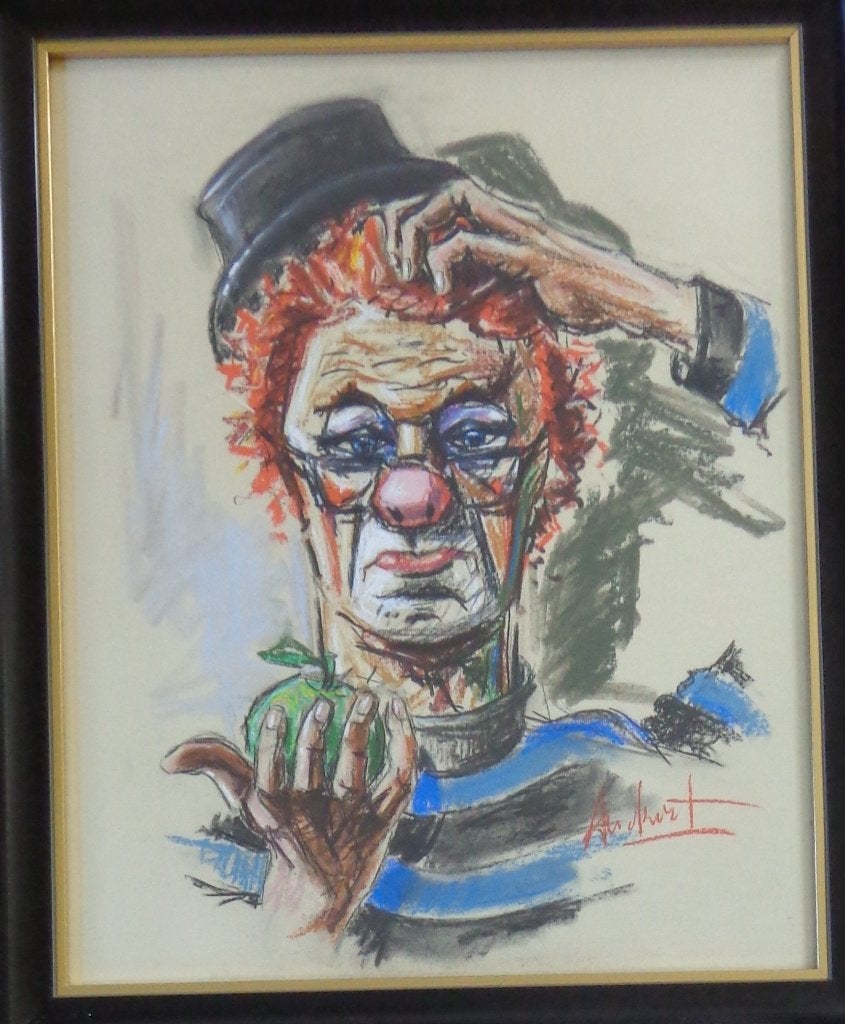 ROGER KORT / CLOWN / ORIGINEEL WERK / 70x58cm / KADER / SIG, Pastel, Enlèvement ou Envoi, Figures, Papier/carton