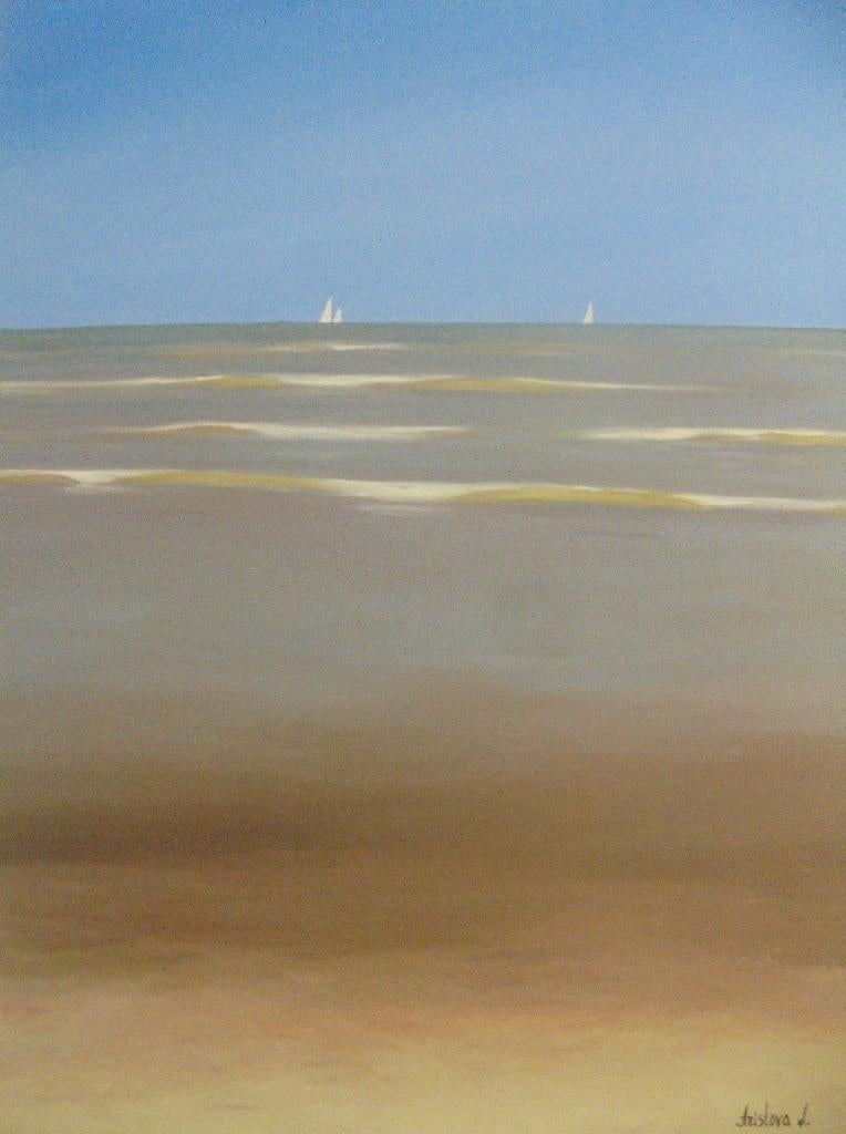 olieschilderij Belgische Noordzee 2 kust, Ophalen of Verzenden