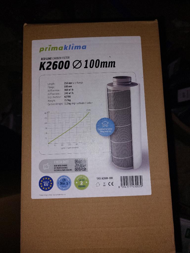 Filtre à charbon Prima Klima K2600 - 100mm | Neuf, Enlèvement ou Envoi, Neuf, Serre