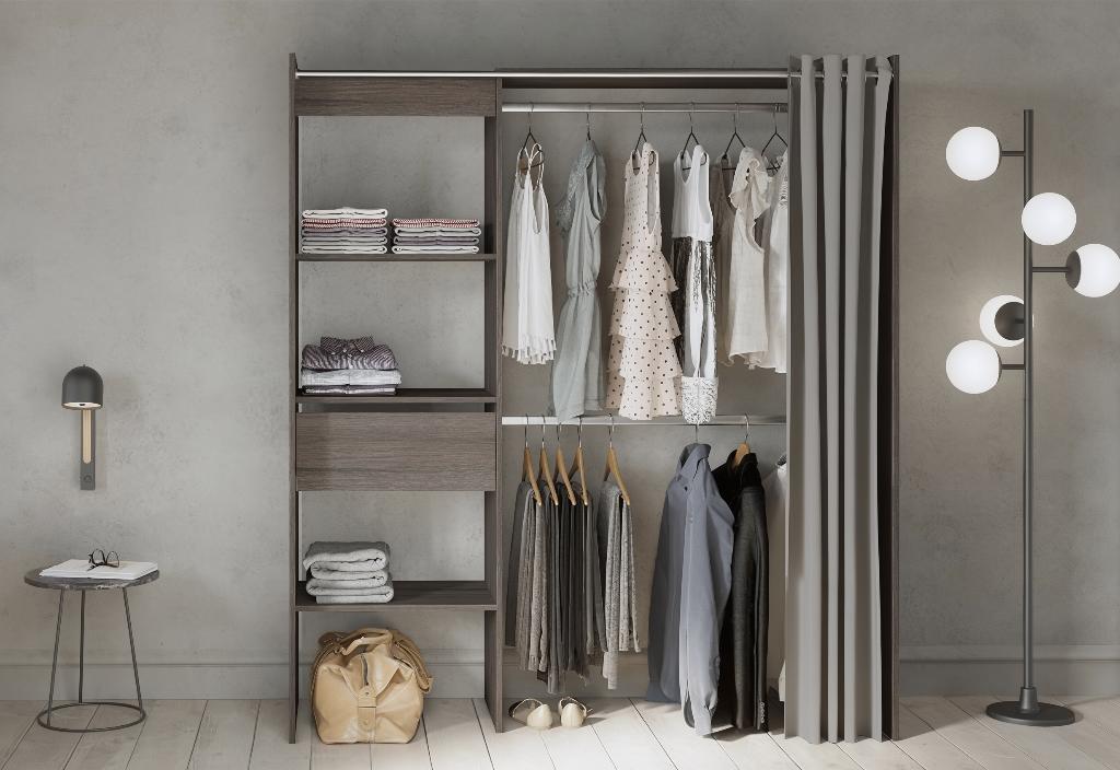 Armoire Dressing Chicago Extensible+Rideau 168cm, 150 à 200 cm, Comme neuf, Chêne, Chicago
