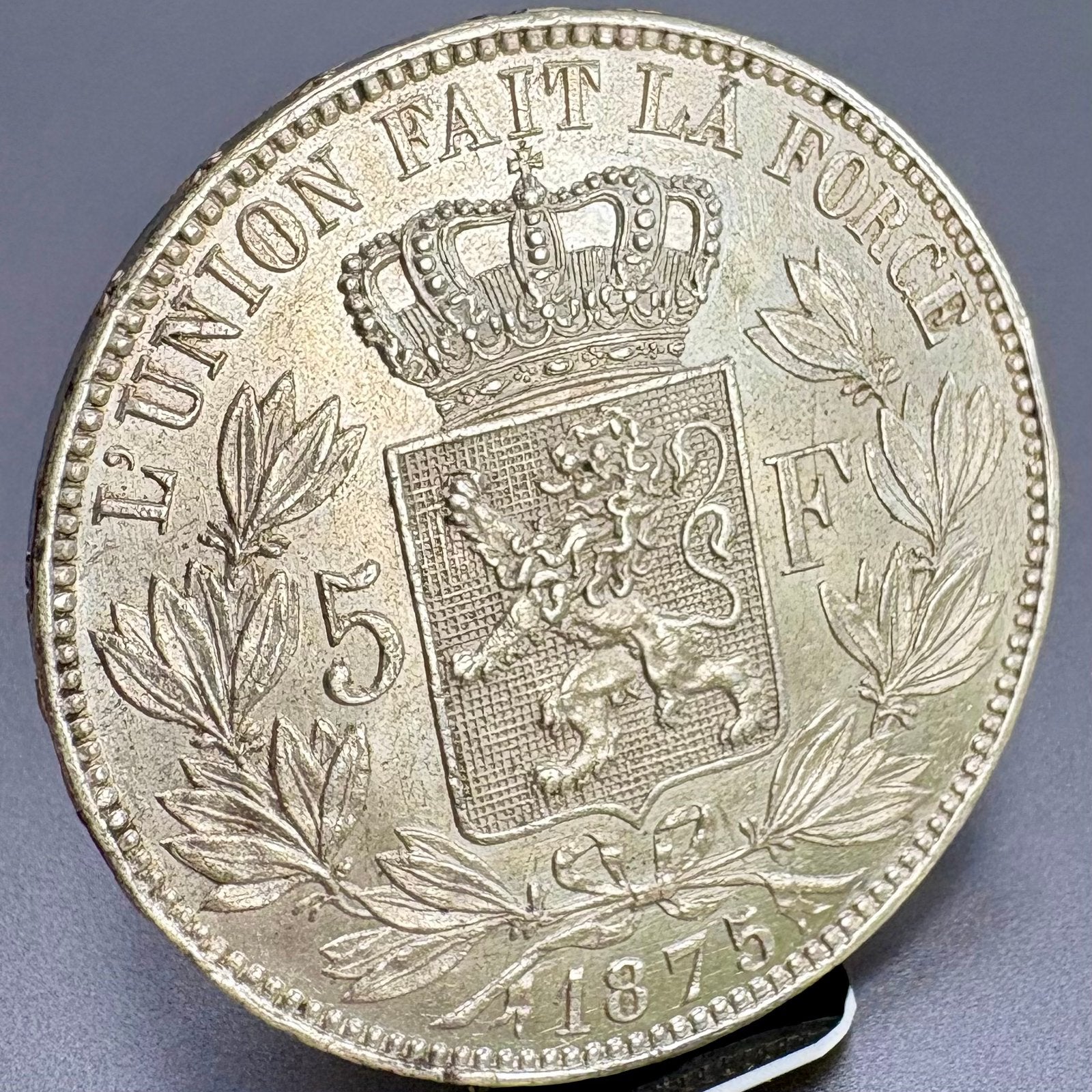 Zilveren - 5 Francs - Portret vorst Leopold II - 1875, Zilver, Ophalen of Verzenden, Losse munt, Zilver