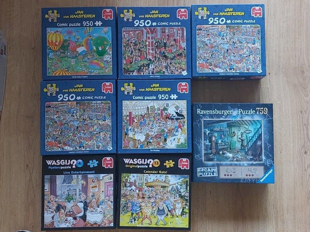 16 Puzzels: Jan Van Haasteren, Wasgij ed, Enlèvement, 500 à 1500 pièces, Comme neuf, Puzzle