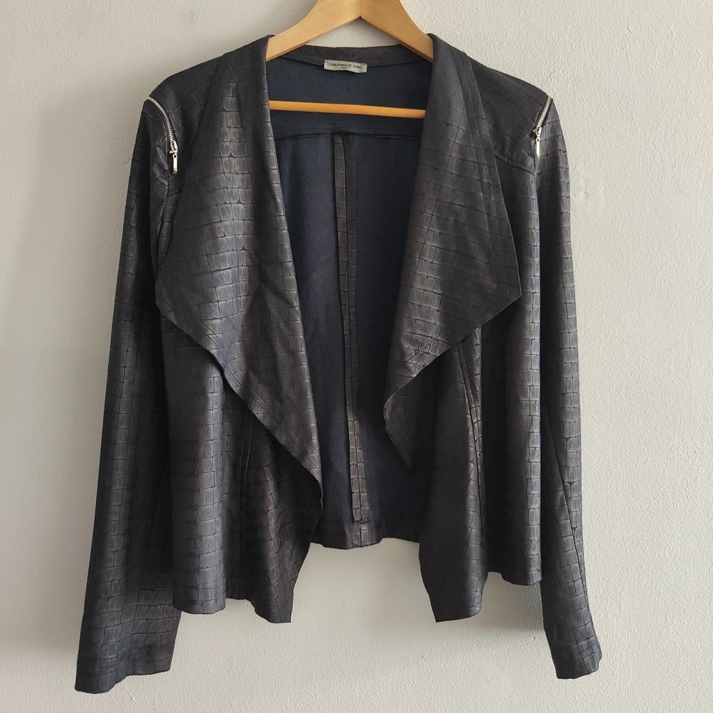 Zwarte lichtgewicht jas met leereffect dames een rocklook, Zwart, Maat 42/44 (L), Ophalen of Verzenden, Zo goed als nieuw