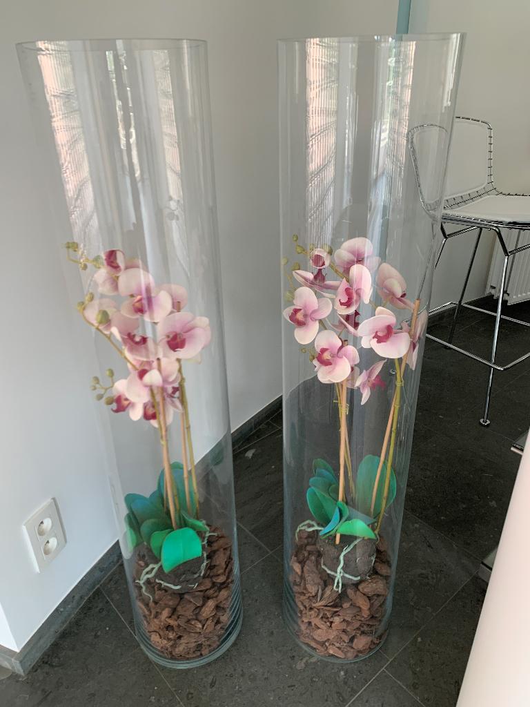 Glazen zuil - Cilindervormige vaas. 2 stuks., Ophalen, Overige kleuren, 75 cm of meer, Glas