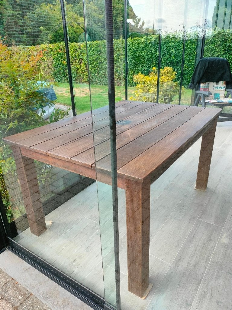 Stevige tuintafel Mahonie kleur, Tuin en Terras, Tuintafels, Ophalen, Gebruikt, Rechthoekig, Hout