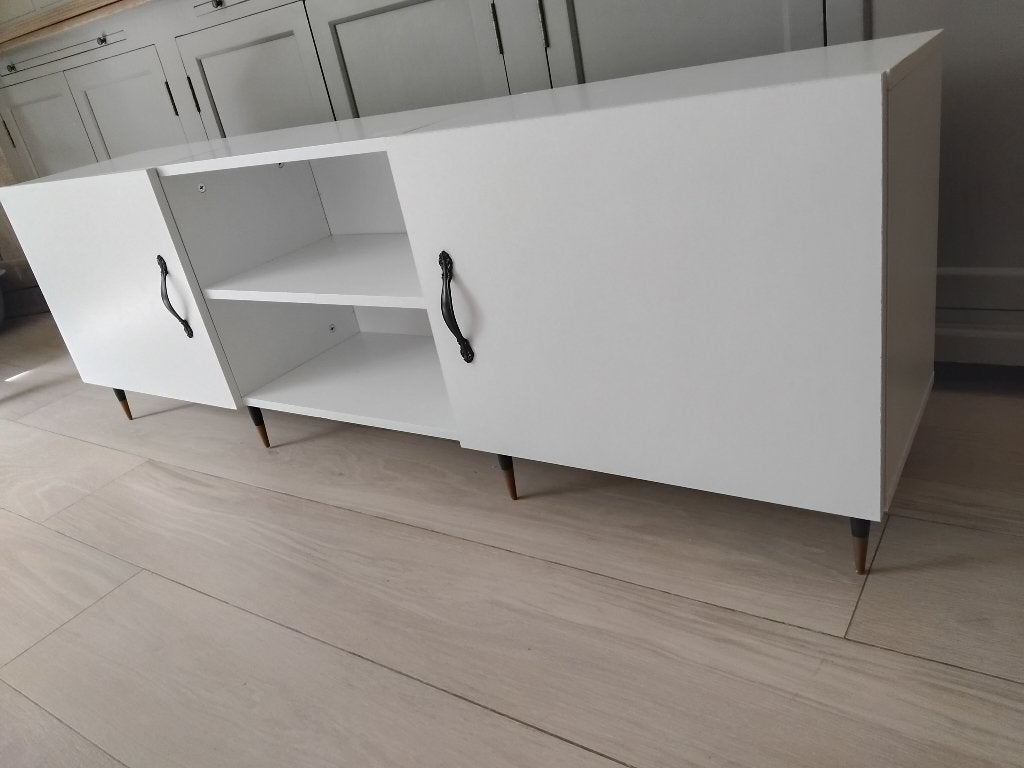 salontafel + TV meubel wit beiden goede staat, Enlèvement, Comme neuf, Ovale, Pin