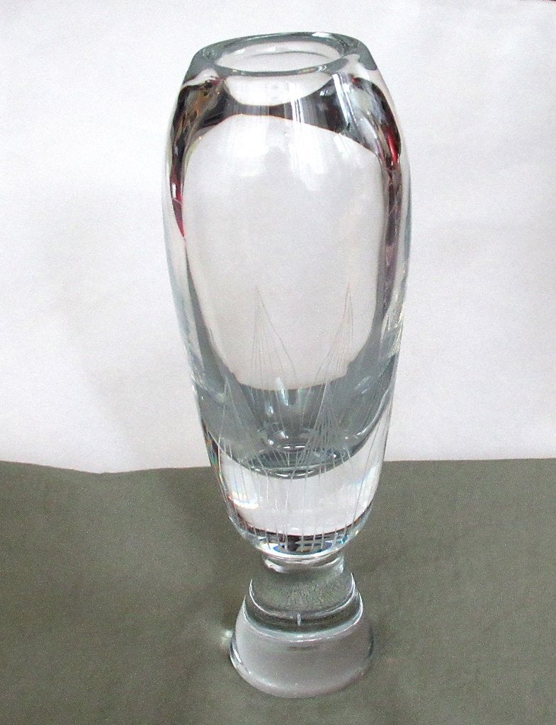 Johansfors Zweeds art glas, geëtste kristallen vaas van '70., Enlèvement ou Envoi