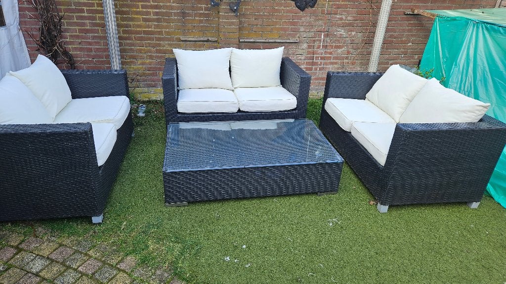 lounchset 4 delig, Jardin & Terrasse, Ensembles de jardin, Rotin, Table d'appoint, Comme neuf, Enlèvement