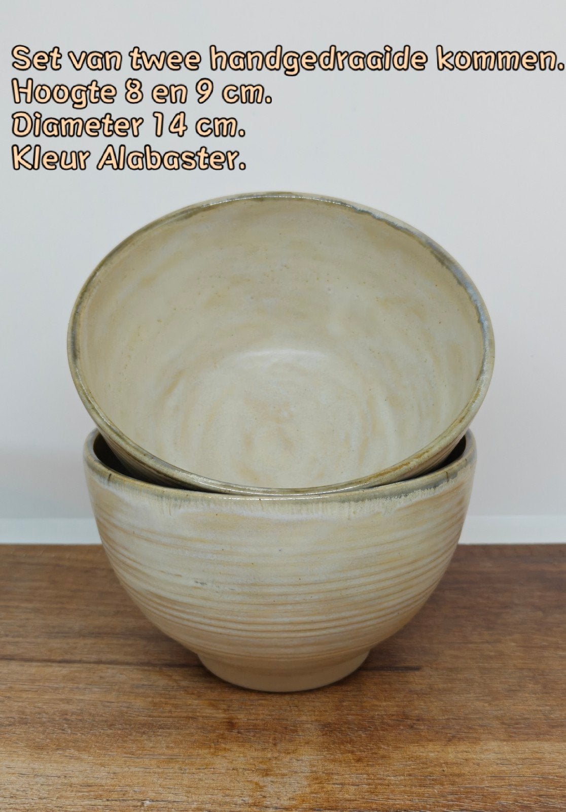 Vuchel's Pottery Handgedraaide set van twee kommen Alabaster, Porselein of Keramiek, Schaal, Rond, Nieuw