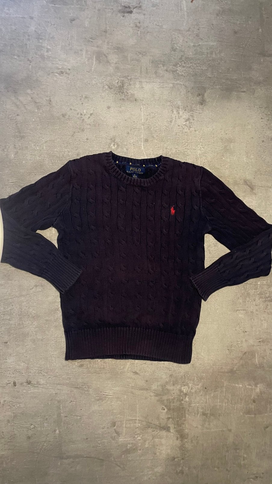 Trui Polo Ralph Lauren Kabelgebreid Donkerpaars M (10-12), Ophalen, Zo goed als nieuw, Maat 48/50 (M)