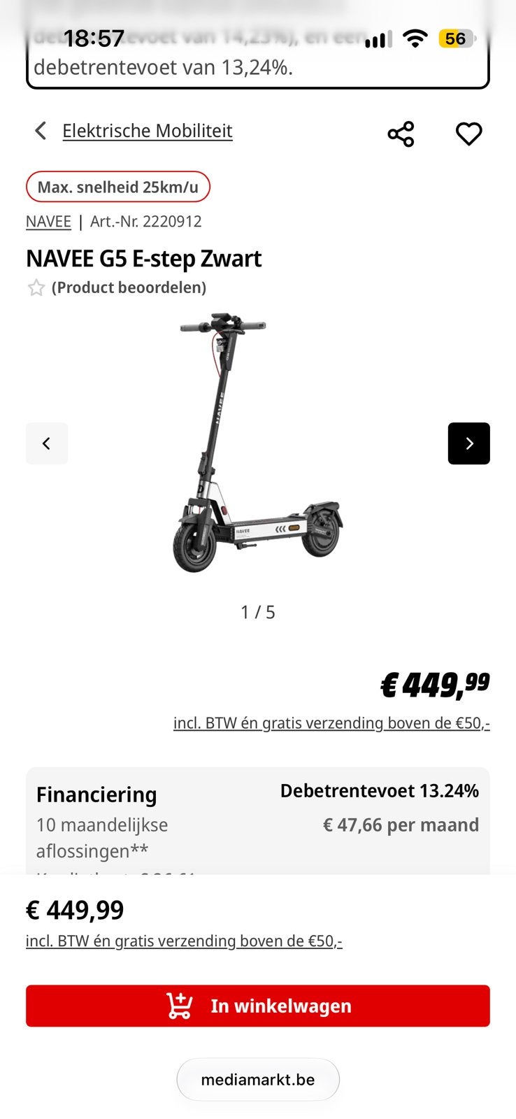 Navee g5 elektrische step (nisuwe staat), Enlèvement ou Envoi, Comme neuf