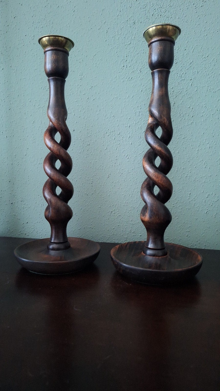 Antieke Engelse open Barley Twist kandelaars 36 cm. hoog, Antiek en Kunst, Ophalen of Verzenden, Overige materialen