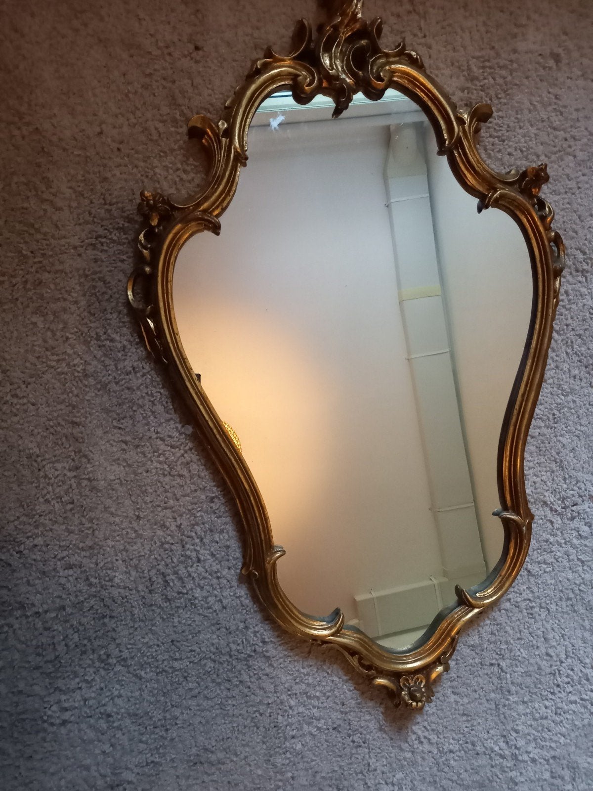 • Prachtige vintage goudkleurige kuifspiegel – Barok / Rococ, Ophalen, 50 tot 100 cm, Minder dan 100 cm