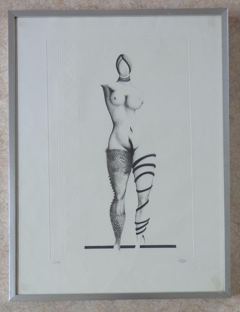 MODESTO ROLDAN / NAAKT MET SLANG / ZW-W ETS / 68x52cm KADER, Enlèvement ou Envoi