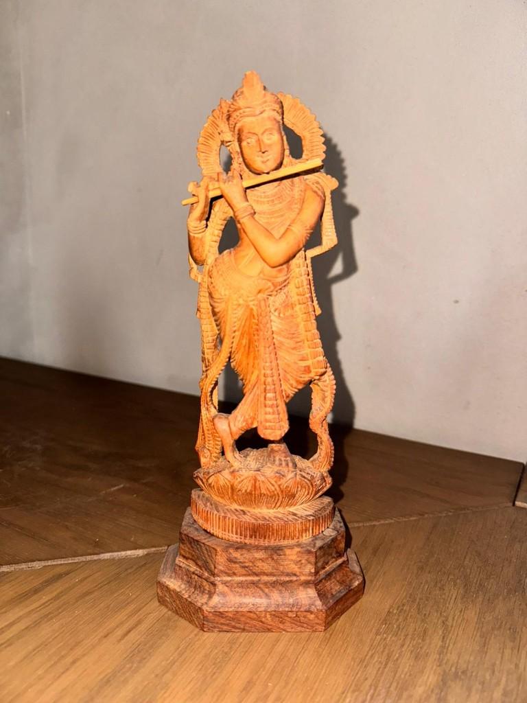 Krishna houtsnijwerk, Antiek en Kunst, Ophalen of Verzenden, Handgemaakt, Hout, Houtsnijwerk
