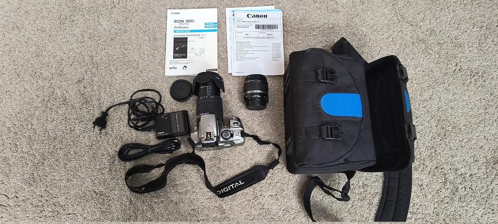 Canon EOS 300D + lenzen & tas – werkt goed, Ophalen, Gebruikt, Canon