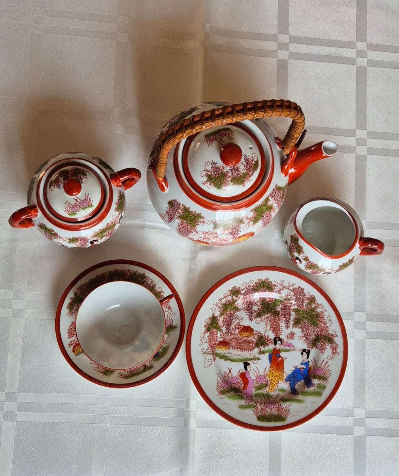 Gheisha eierschaalporselein theeservies met lithofanie, Ophalen of Verzenden